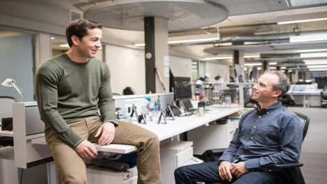 Todd mckinnon l and frederic kerrest r candid