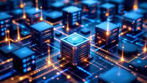 High tech enterprise servers storage racks glowing data streams on premises ai