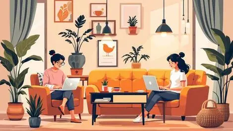 Illustration southeast asian professionals remote work home comfortable settings