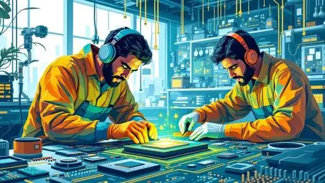 Indian engineers collaborating on advanced semiconductor chips tech lab