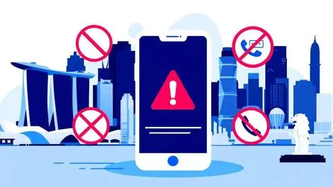 Smartphone red warning alert blocked calls messages singapore landmarks