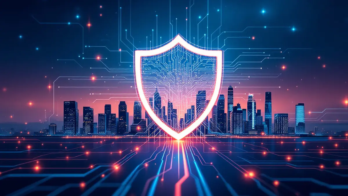 Digital circuit shield protecting singapore city skyline cybersecurity defense