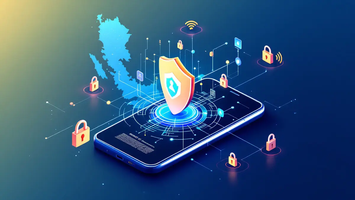 Mobile phone shield icon digital locks secure network malaysia map