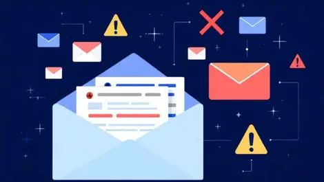 Computer inbox warning suspicious email icons phishing detection blocking