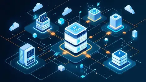 Illustration interconnected servers data stacks flowing data ai integration it
