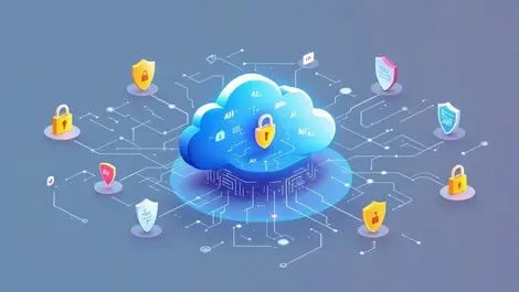 Secure digital cloud with interconnected shields data streams and padlocks ai driven data security