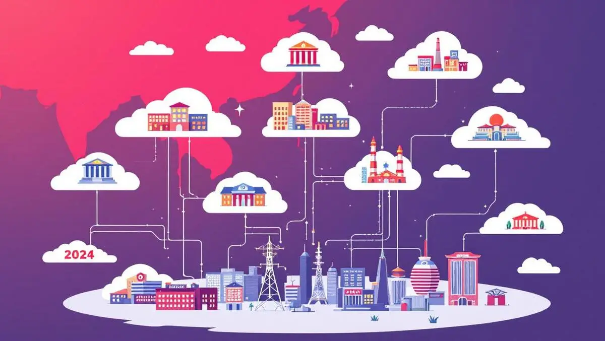 Cloud network connecting banks factories telecom government asia pacific