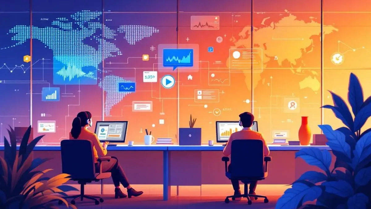 Modern call centre operators headsets ai powered automation global connections