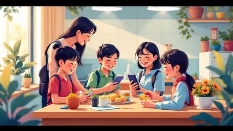 Malaysian school kids using contactless cards mobile wallet cafeteria