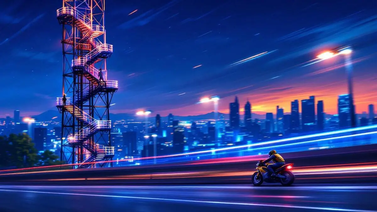 Night 5g tower malaysia runner stairs motorbike speed sync