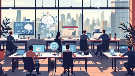 Modern australian office 2026 hybrid ai collaboration skyline