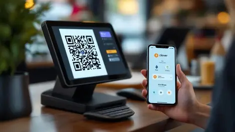 Modern retail checkout clover pos qr crypto wallet bitcoin eth