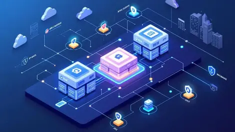 Isometric secure cloud data platform integration apac city skyline