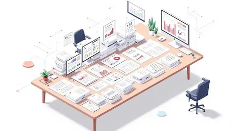 Isometric modern office table papers to digital files ai automation