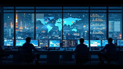 Japan soc night cyber analysts monitoring abstract threat visuals