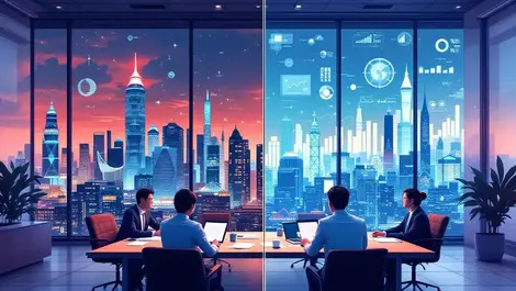 Asia pacific skyline office meeting ai vs traditional data visuals