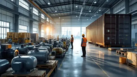 Thai electric motor factory engineers export containers view